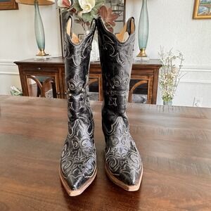 Corral Women's C2108 Black Vintage Lizard Inlay Snip-Toe Cowboy Boots Size 9.5M